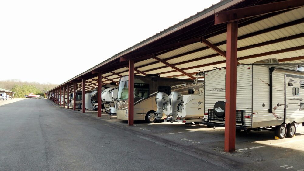 Covered RV and boat storage in Cumming, GA.