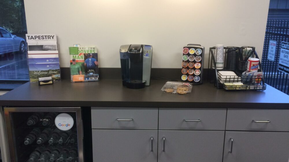 Coffee station at Brentwood Self Storage.