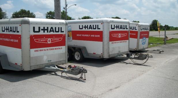 U-Haul trucks parked at Hwy 56 Mini Storage.