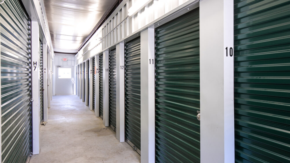 Budget Self Storage Green interior hallway doors