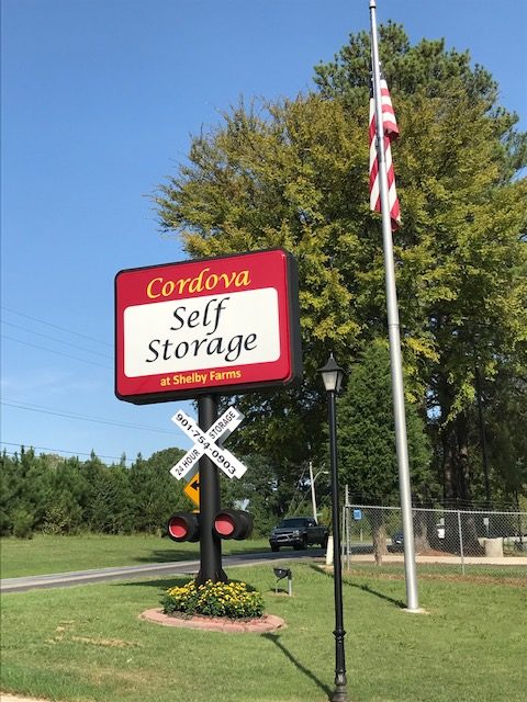 Cordova Self Storage at Shelby Farms signage