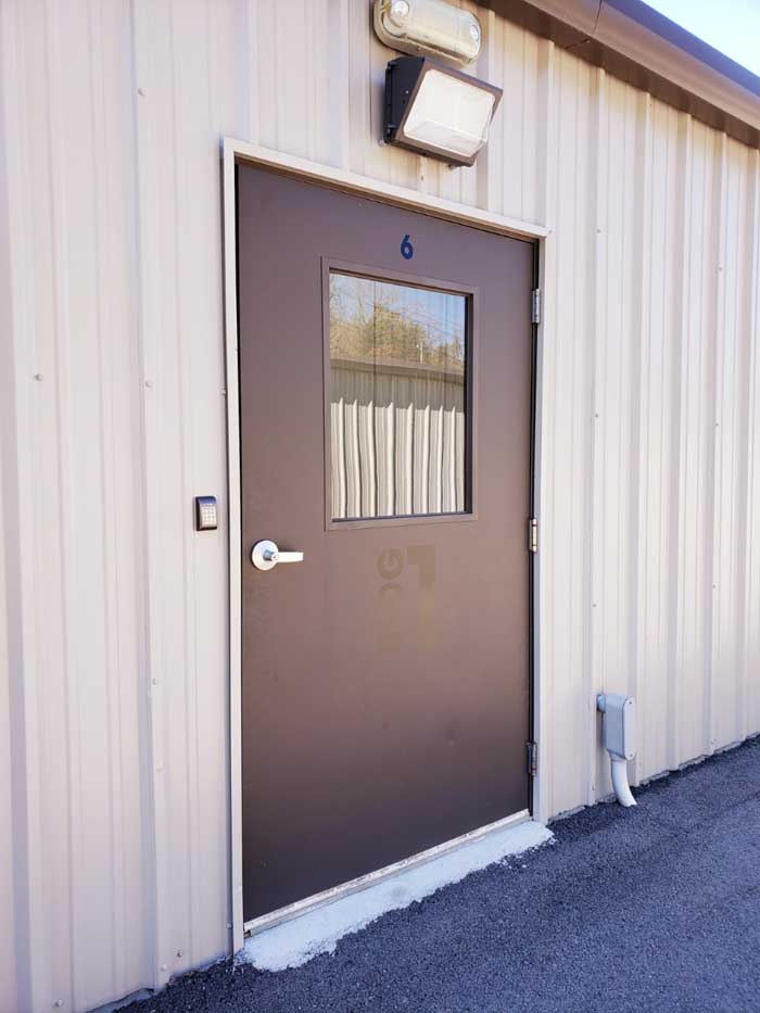 Locked access door to the storage facility.
