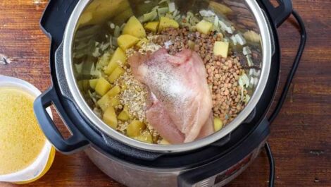Chicken meal in an instant pot ready to cook.