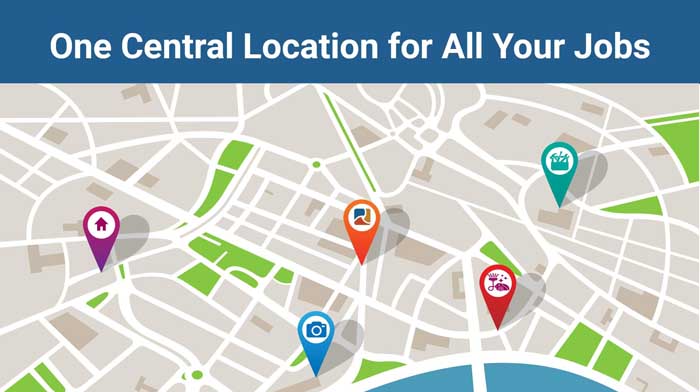 A map showcasing all the jobs that can benefit from a central staging site, including photographers, contractors, and more.