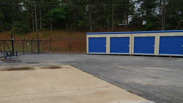 Electronic access gate and drive-up storage units at Main Street Storage.