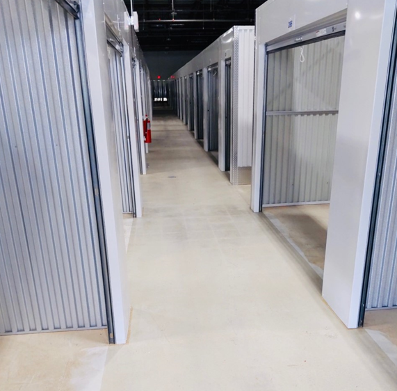 Main Street Storage hallway of interior, climate controlled storage units.
