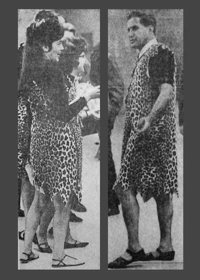 Lester Dean Sr. and his wife at the 1966 Flintstone-themed grand opening of Dean's Downtown Underground.