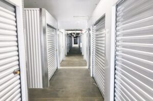 Interior hallway with storage units.