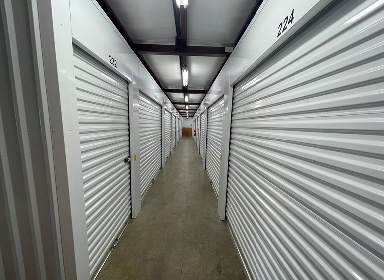 Interior storage facility hallway.