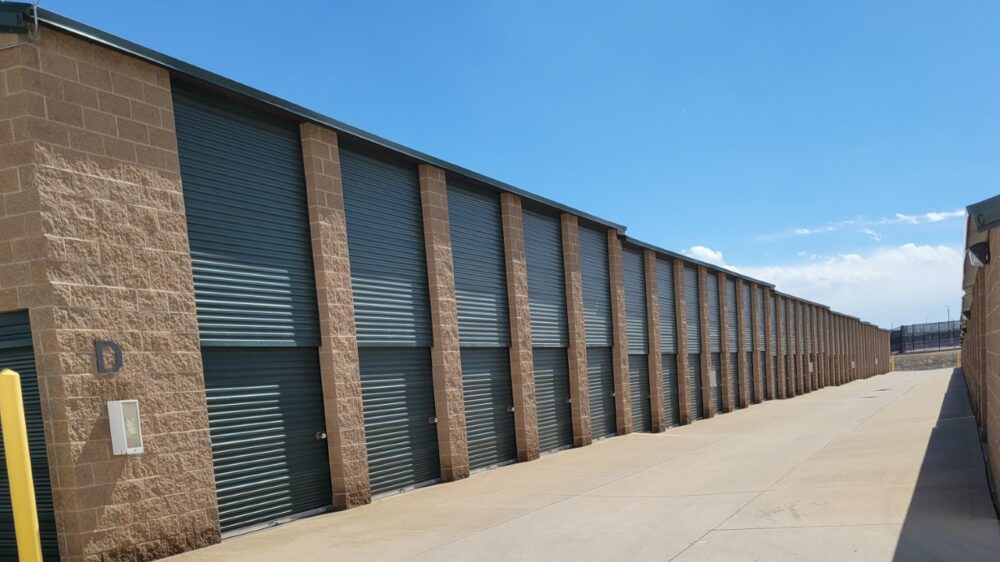 Green storage units in Brighton, CO.