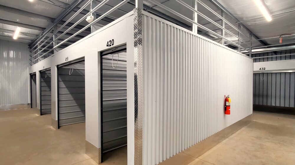 White indoor storage units.