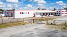 Secure storage facility access gate.