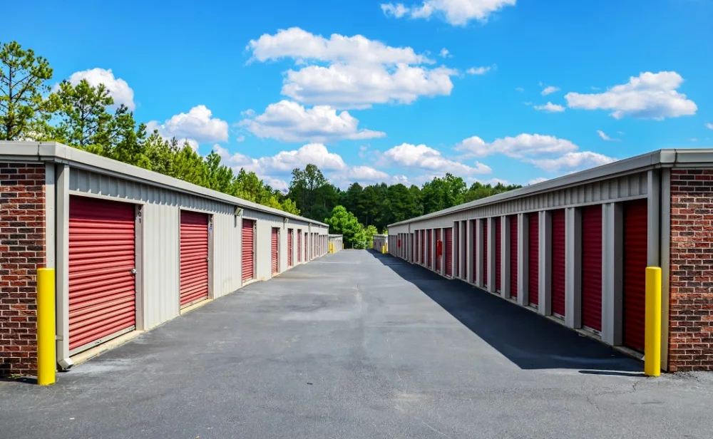 aisle of storage units.