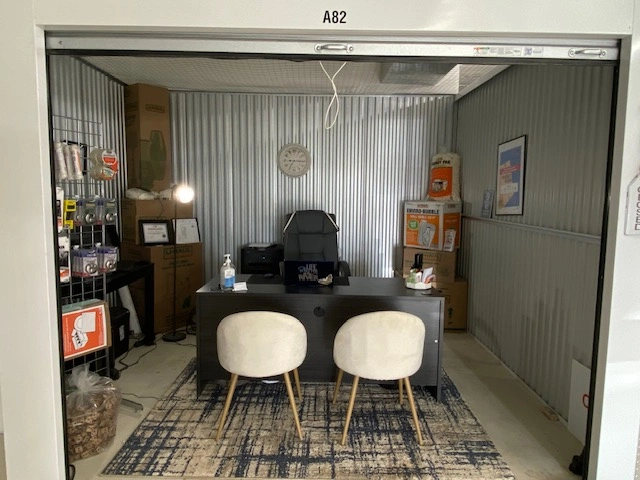 Office setup in a storage unit.