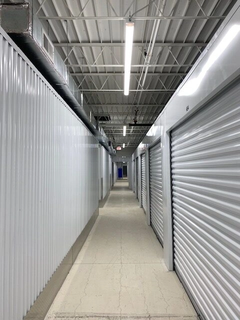 Row of indoor storage units.