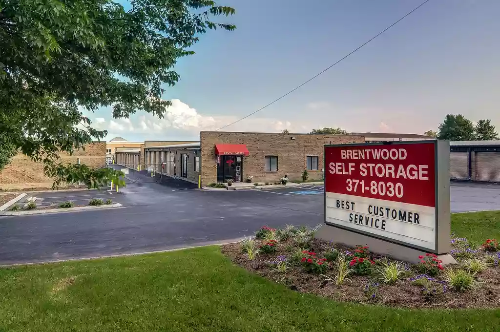 Brentwood self storage sign and parking lot.