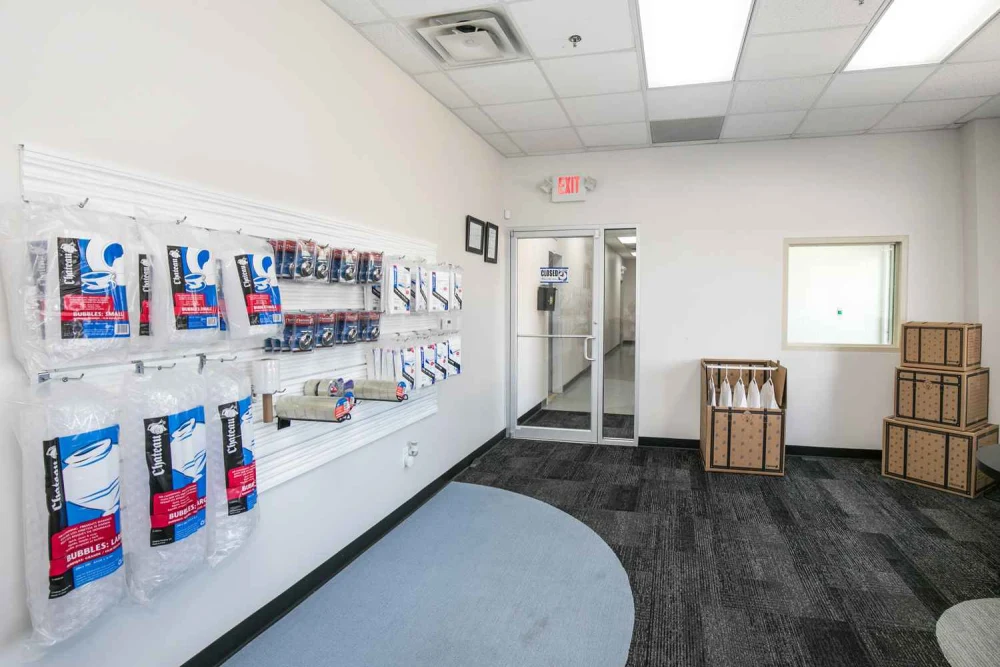 Storage office at Karam Self Storage with moving and packing supplies.