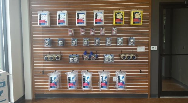 Products for sale in lobby at Cool Springs Self Storage.