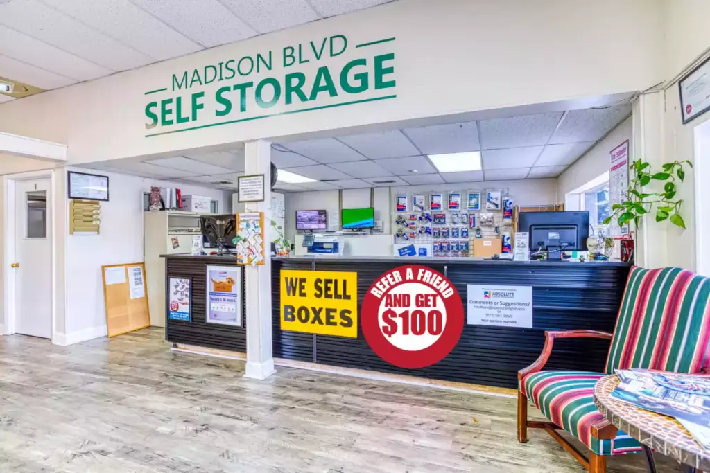 Service desk at Madison Blvd Self Storage.