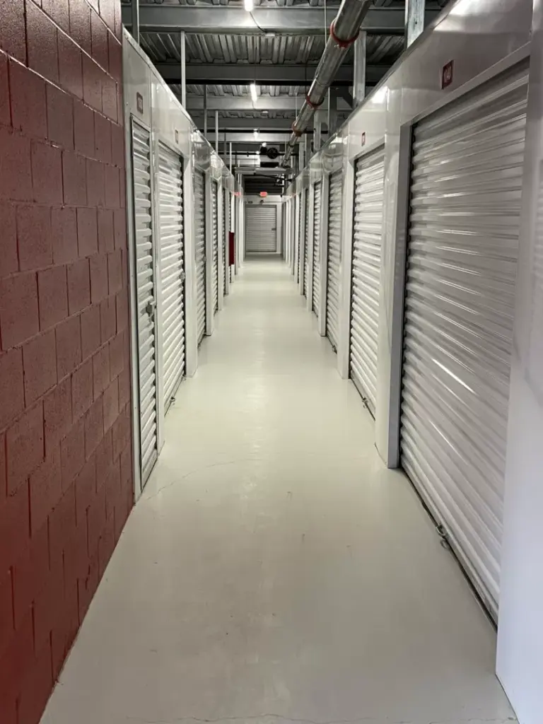 hallway of indoor storage units