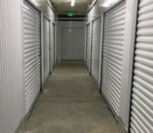 Indoor storage units hallway view.