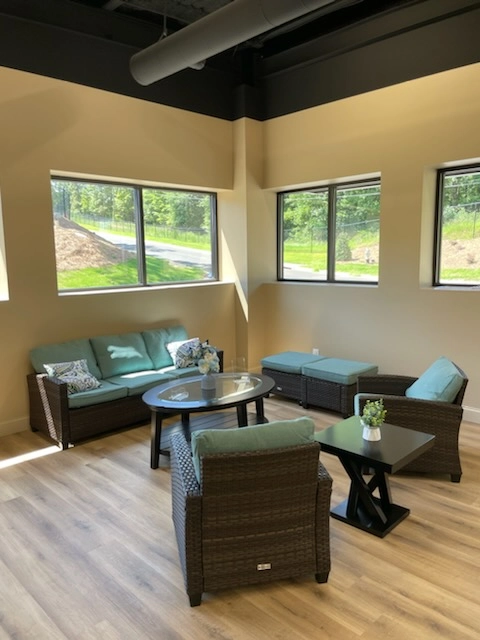 Friendships inside office waiting room.