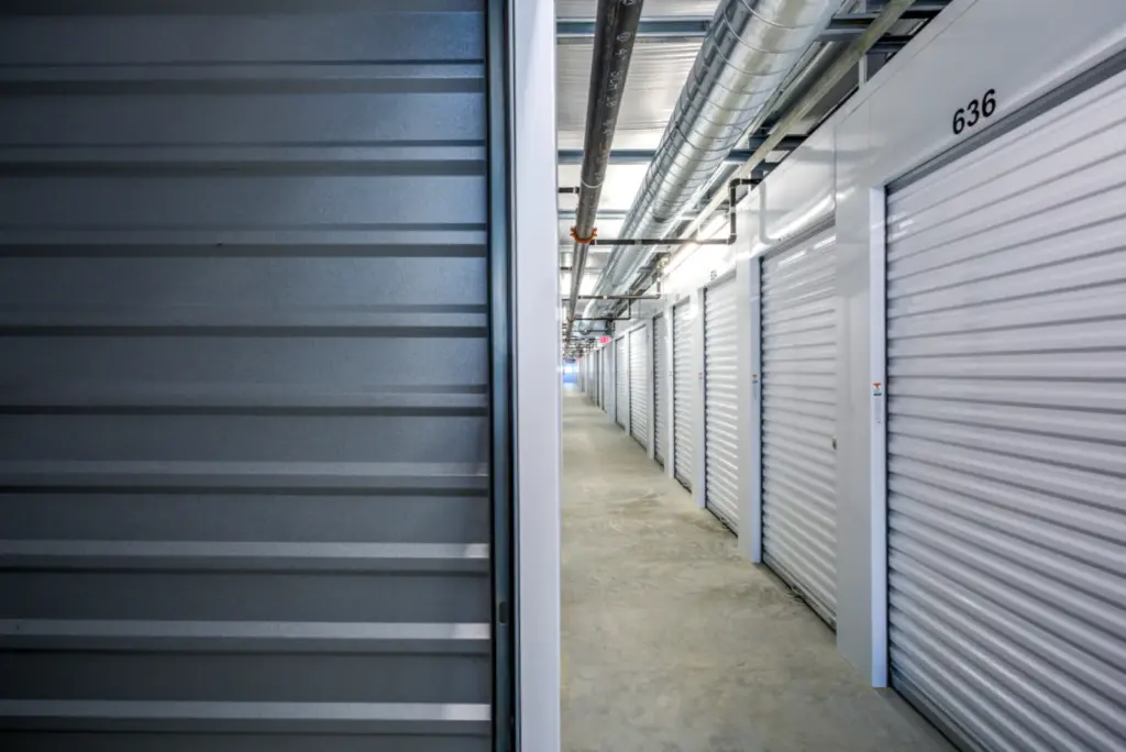 Interior hallway with indoor storage units