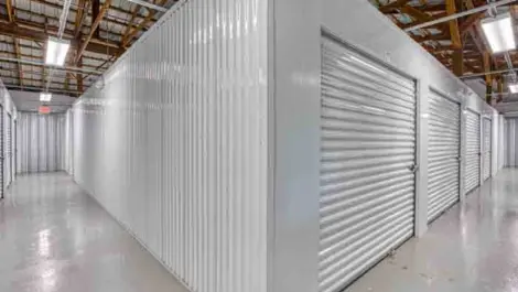 A hallway of interior storage units.