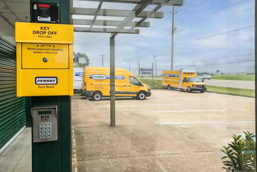 Truck rental keypad and key drop-off.