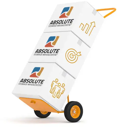 Dolly Carrying Boxes Labeled with Absolute Logo