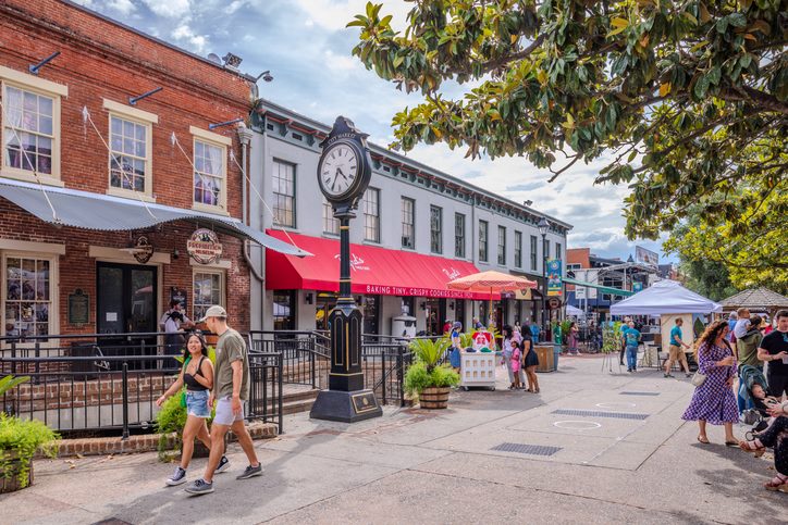 The historic downtown district in Savannah.