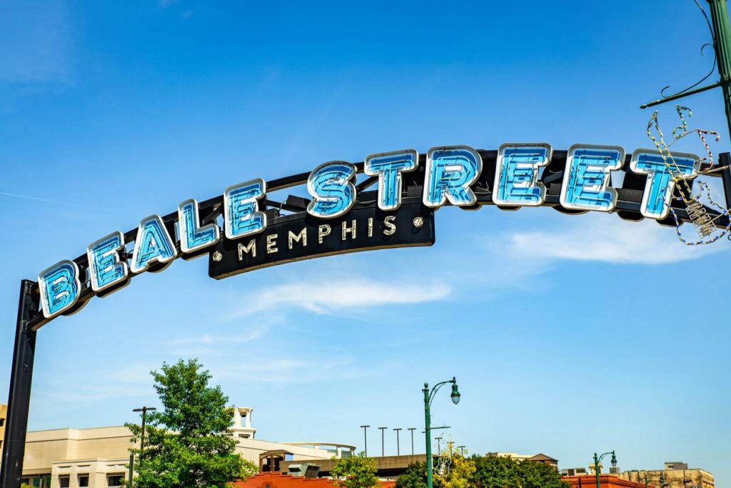 The entrance sign at Beale Street in downtown Memphis.
