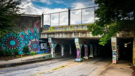 A bright mural painted onto an underpass in Georgia.